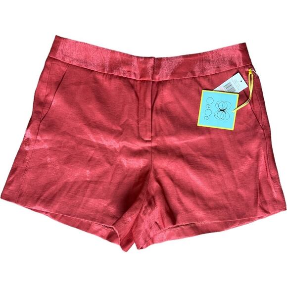 Cece Desert Coral Shimmer Satin Shorts, US10 - Picture 1 of 9